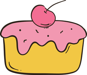 cute happy birthday cake hand draws cartoon style 