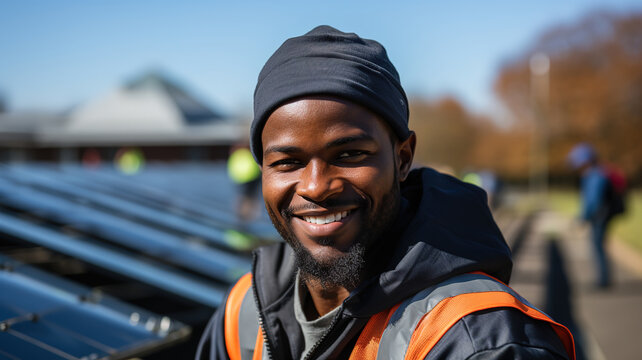 Technician handymen installing solar panels outdoors on a rooftop, photovoltaic solar panel system, sustainable home solar renewable energy power concept. Construction, electricity worker