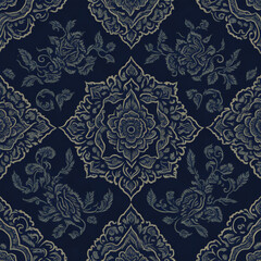 Flower design Block Print thai style background pattern AI generative