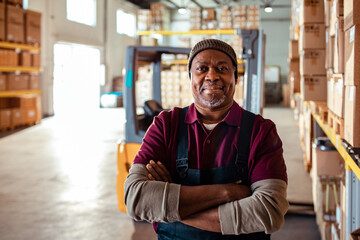 Portrait of a senior worker posing in a warehouse