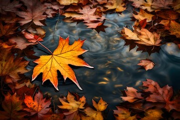 Naklejka na ściany i meble autumn leaves on the water