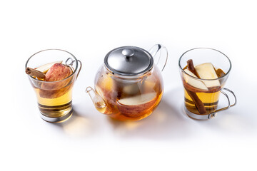 Hot apple drink with spices isolated on white background