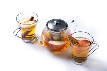 Hot apple drink with spices isolated on white background