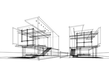 Modern architecture sketch vector 3d drawing