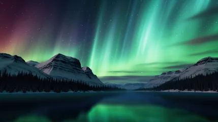  night sky with the aurora borealis and stars, wallpaper featuring the green northern lights. © id512