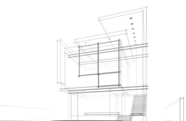 Modern architecture sketch 3d rendering 