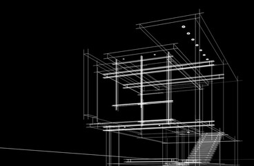 Modern architecture sketch 3d rendering 