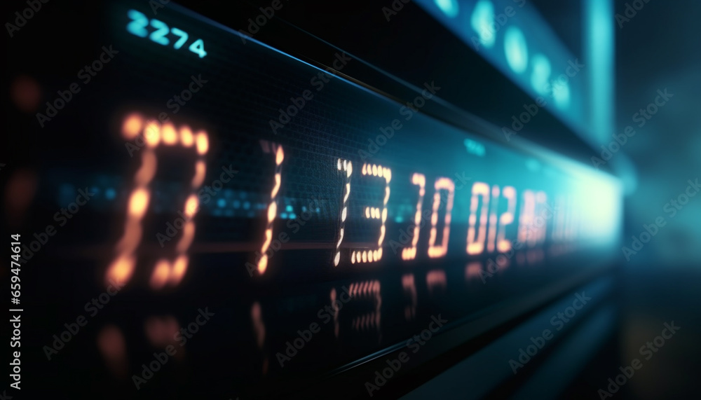 Poster futuristic computer monitor glows blue with data generated by ai