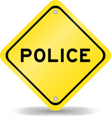 Yellow color transportation sign with word police on white background