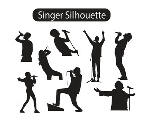 An Icon Set of Singer Stage Performance Silhouette Vector Illustration 