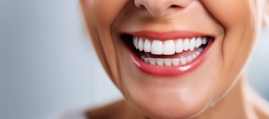 Obraz premium Generative AI, senior woman mouth or teeth smiling, hygiene or dental cleaning cosmetic service
