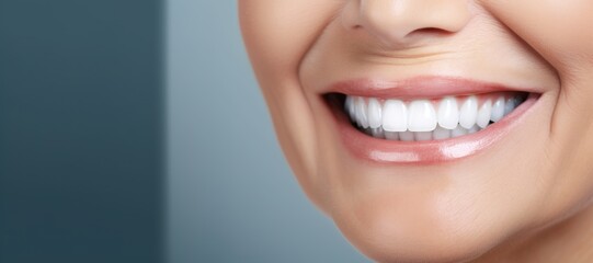 Obraz premium Generative AI, senior woman mouth or teeth smiling, hygiene or dental cleaning cosmetic service