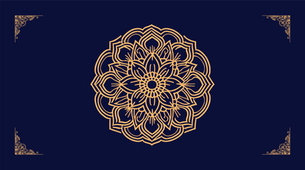 Arabic Vector traditional luxury ornamental mandala design background in gold color design and Navy Blue color background floral mandala patterns design.
