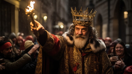 Reyes Magos celebration crowd of people on the street