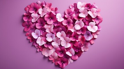  a heart made out of pink flowers on a purple background.  generative ai