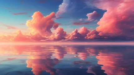 Photo sur Plexiglas Réflexion irregular clouds and sea breeze with waves reflecting the light from the beautiful colored sky 3d generative ai