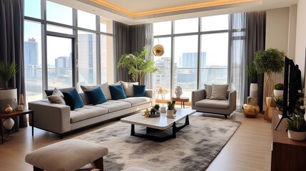 Fototapeta premium contemporary apartment home interior design background concept cosy comfort design earthtone material and color scheme detail finishing element house beautiful ideas background