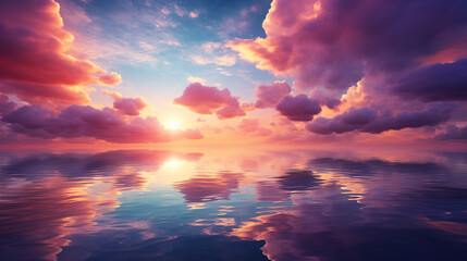 irregular clouds and sea breeze with waves reflecting the light from the beautiful colored sky 3d...