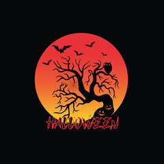 Happy halloween t-shirt design and halloween illustration vector