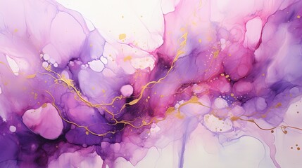  a painting of purple and gold paint on a white background.  generative ai