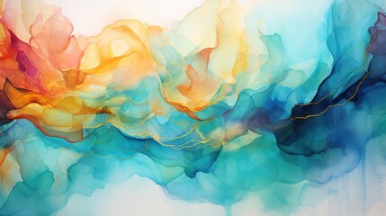  an abstract painting of blue, orange, and yellow colors.  generative ai
