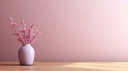  a pink vase with pink flowers in it on a wooden table.  generative ai