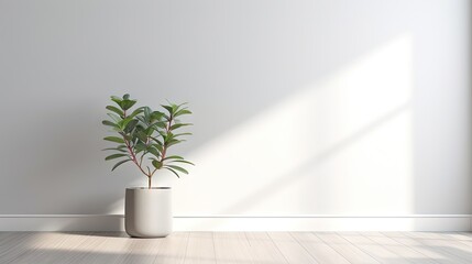  a potted plant in a white vase on a wooden floor.  generative ai