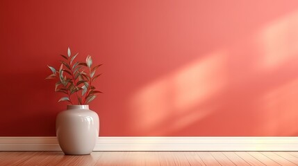  a white vase with a plant in it on a wooden floor.  generative ai