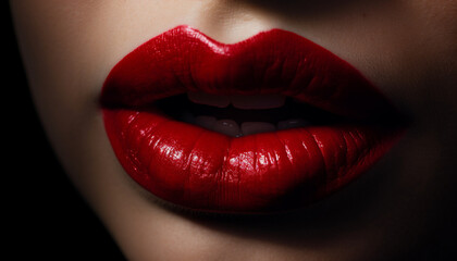 Fototapeta premium Beautiful woman with shiny lips exudes sensuality and glamour generated by AI