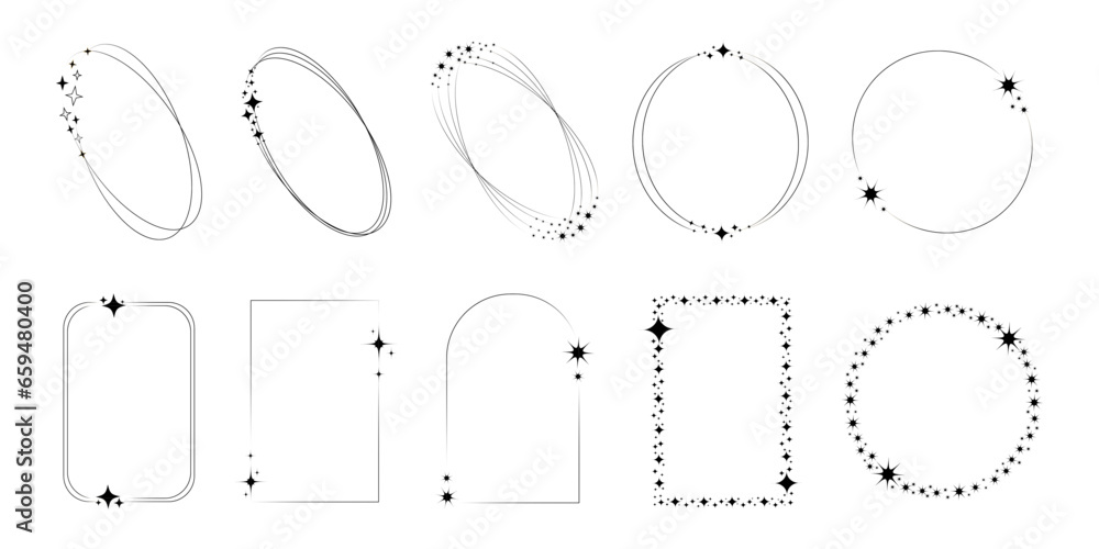 Wall mural frame. frames with stars. sparkle stars with circle or square frames. festive effect. christmas deco
