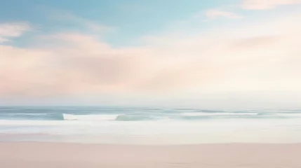 Poster A beach with a pastel colored sky and the ocean in the background. © ArtStockVault