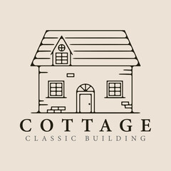 cottage line art logo vector illustration template design.