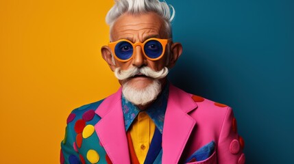 Fashionable senior man with bright colorful look.