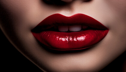 Fototapeta premium Beautiful woman flaunts sensuality with bright lipstick and elegant fashion generated by AI