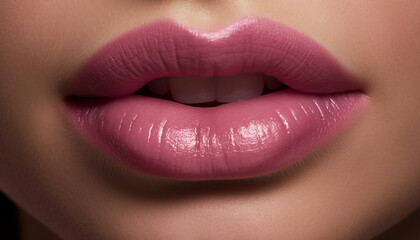 Beautiful woman pink lips shine with sensuality and elegance generated by AI