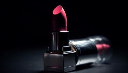 Shiny lipstick bottle reflects elegance and femininity in still life generated by AI