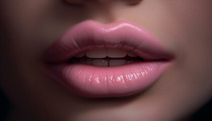 Beautiful woman pink lips shine with sensuality and elegance generated by AI