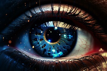 Abstract blue eye closeup view.