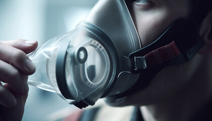 Men and women in workwear protect against illness with masks generated by AI