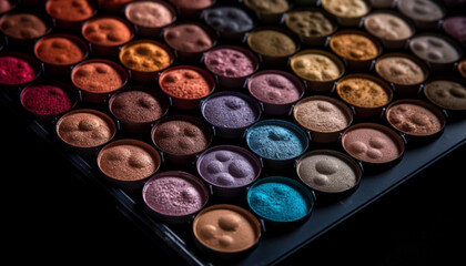 Obraz na płótnie Canvas Vibrant beauty collection eyeshadow palette with dark purple and pink variation generated by AI