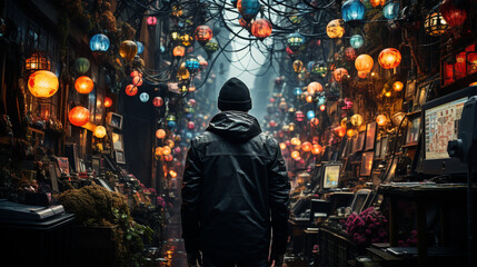 meets cyberpunk aesthetic plants grow everywhere, psychedelic neon colors meet crazy maximalism 3d generative ai