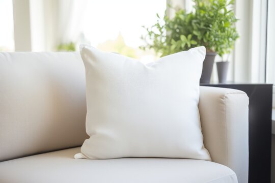 house beautiful ideas concept living room interior design closeup soft beige white sofa pillow with daylight and tree plant pot on coffee table decorating cosy comfort home interior background