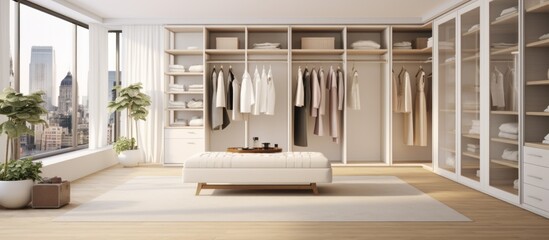 home interior design template mockup room ideas concept wioth bright white walkin closet space management with cabinet and area organize home background,ai generate