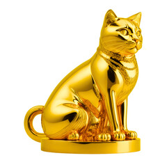 Golden cat statue isolated on transparent background