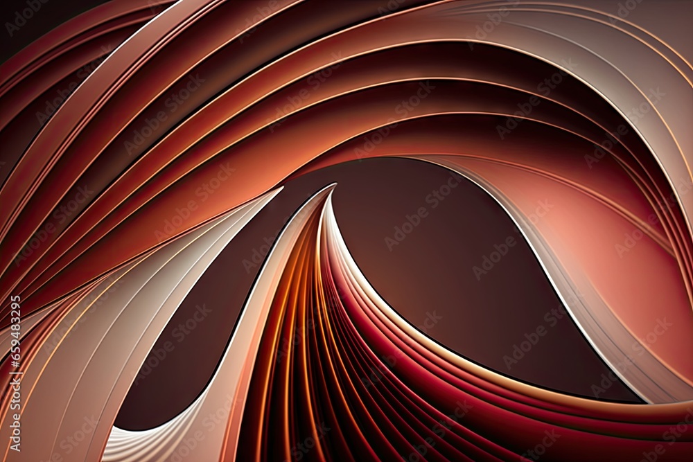 Poster abstract background with curved lines in red and brown colors