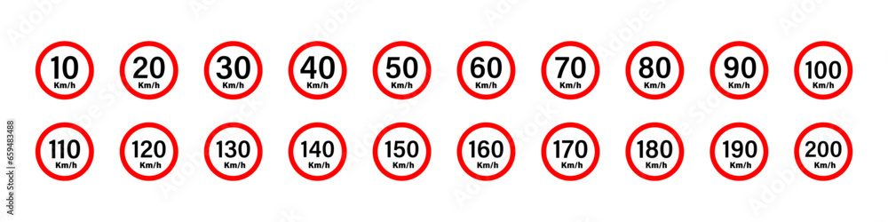 Poster speed limit icon. highway speed limit icon collection. speed limit vector signs collection