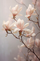 Magnolia petals, soft and delicate, glistening under soft rain.