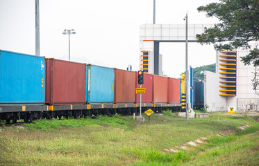 freight train container passing through the container x-ray machine Bangkok Port