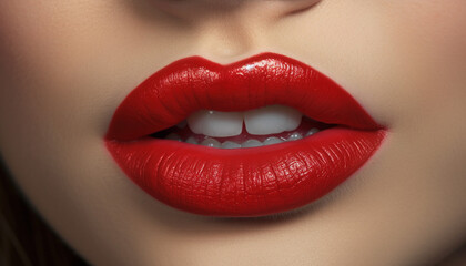 Fototapeta premium Beautiful woman shiny lips exude sensuality and elegance in glamourous fashion generated by AI