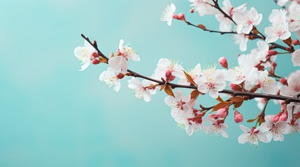  a branch of a cherry tree with white and pink flowers.  generative ai